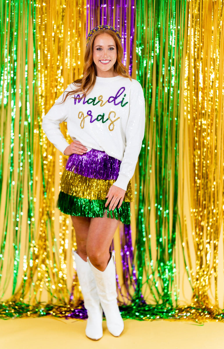 mardi gras queen of sparkles sweater