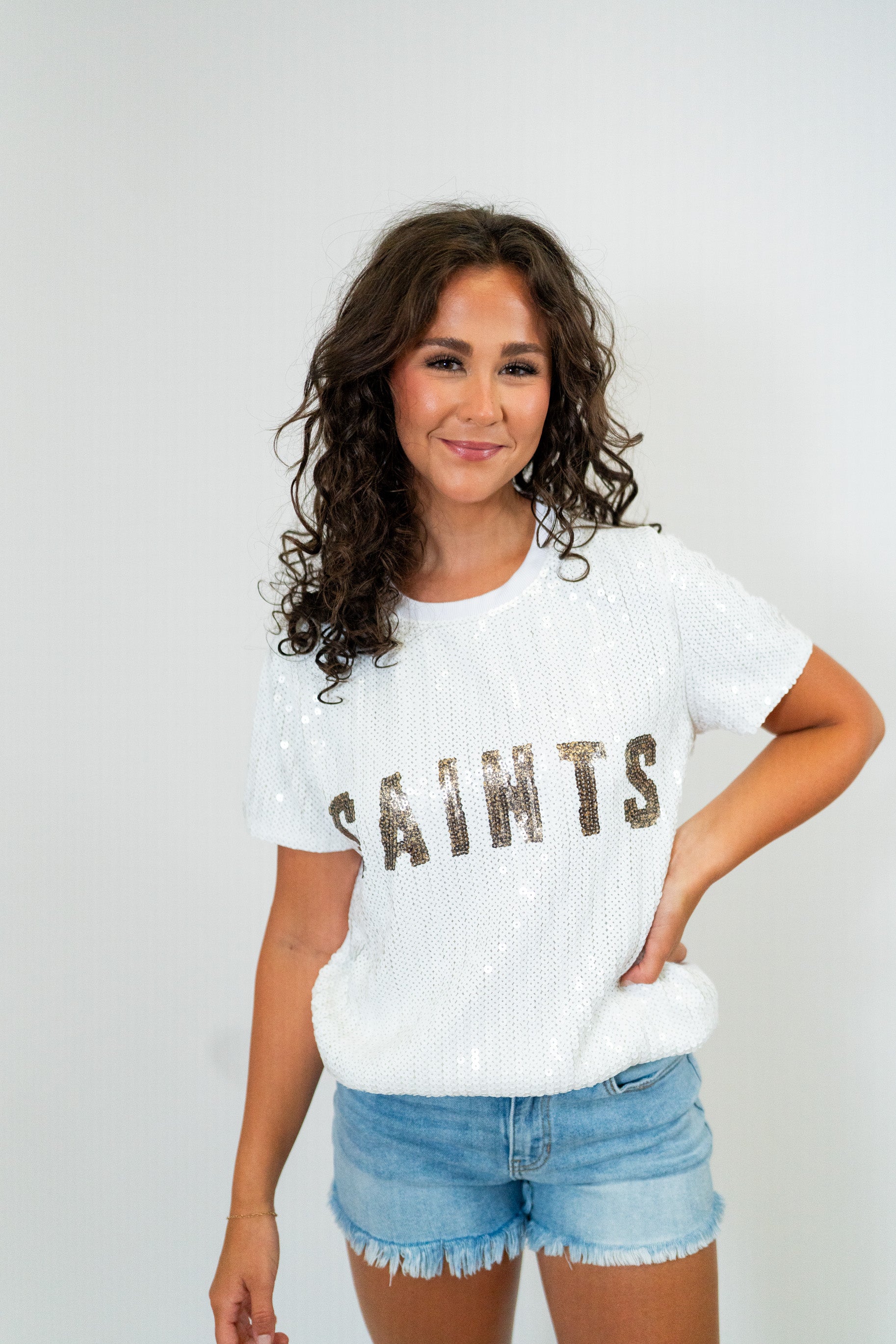 Sequin Saints Top, White