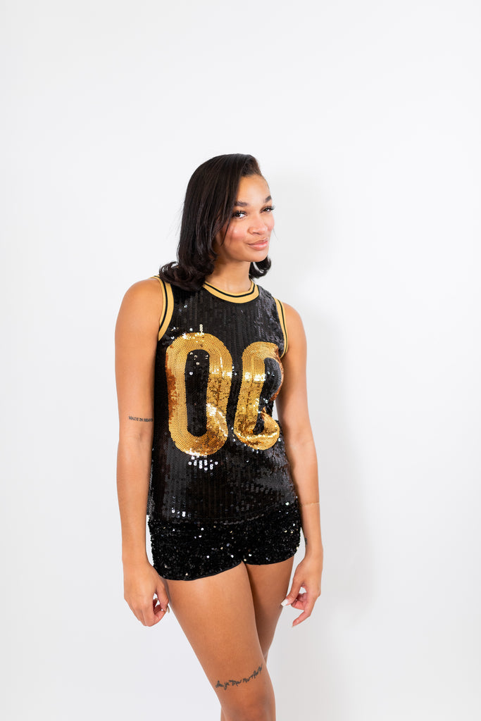 Sequin Jersey Tank, Black & Gold