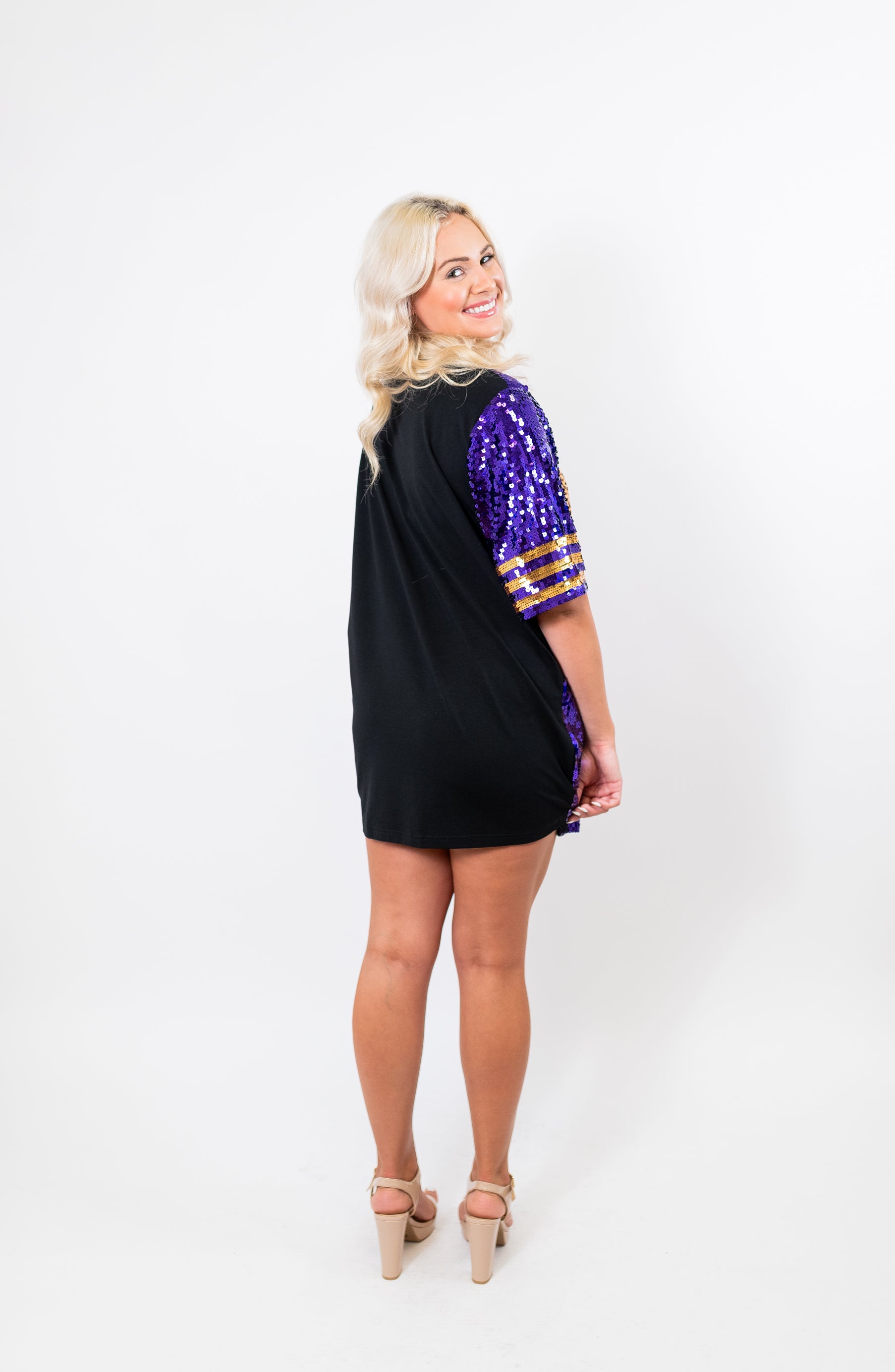 FOOTBALL HELMET SEQUIN DRESS/TUNIC/TOP - BLACK/GOLD