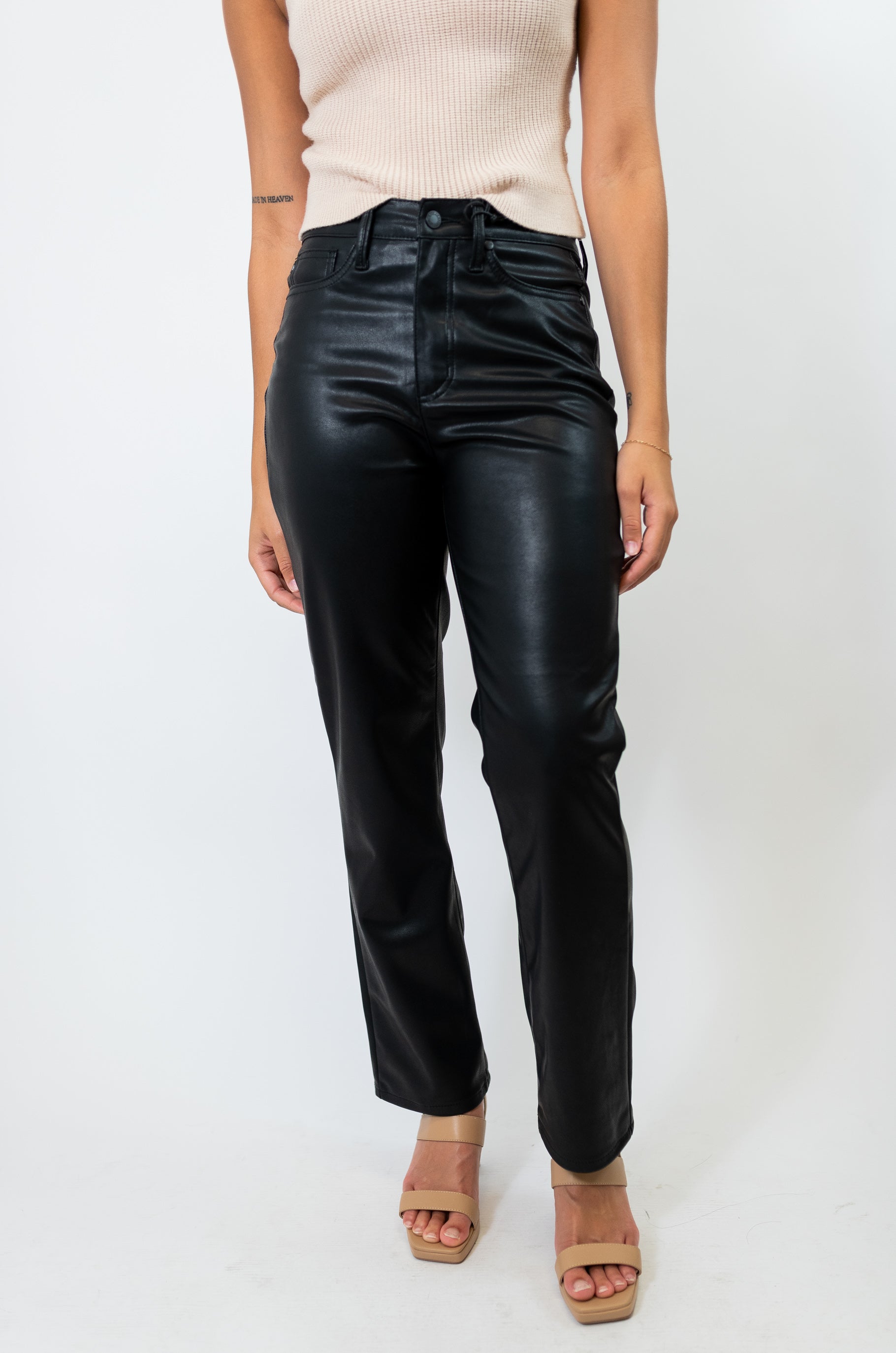 Judy Blue High Waist Tummy Control Faux Leather Straight Pants