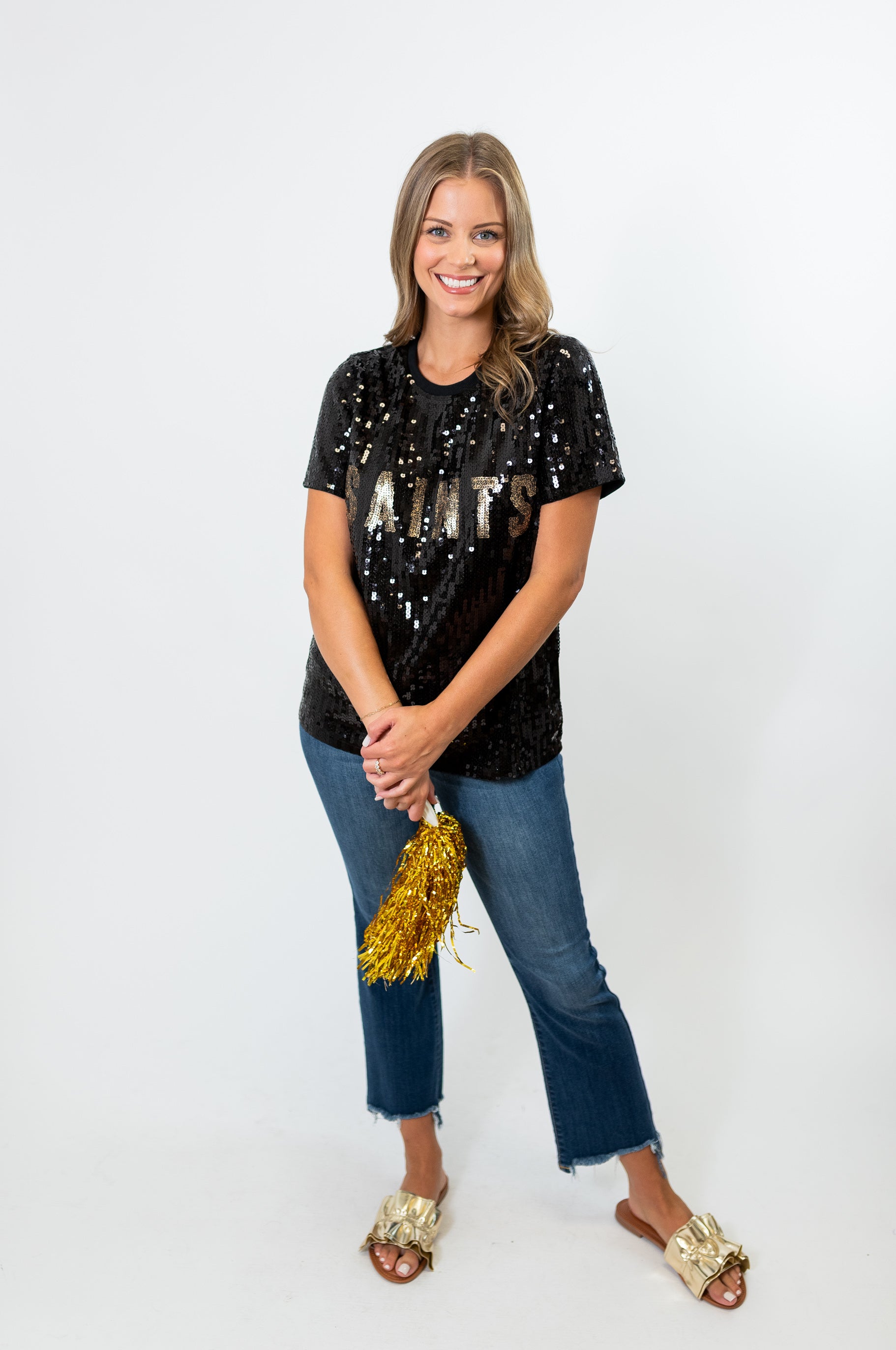 Saints Sequin Shirts Adult-Black (Sold In 10-Pack)