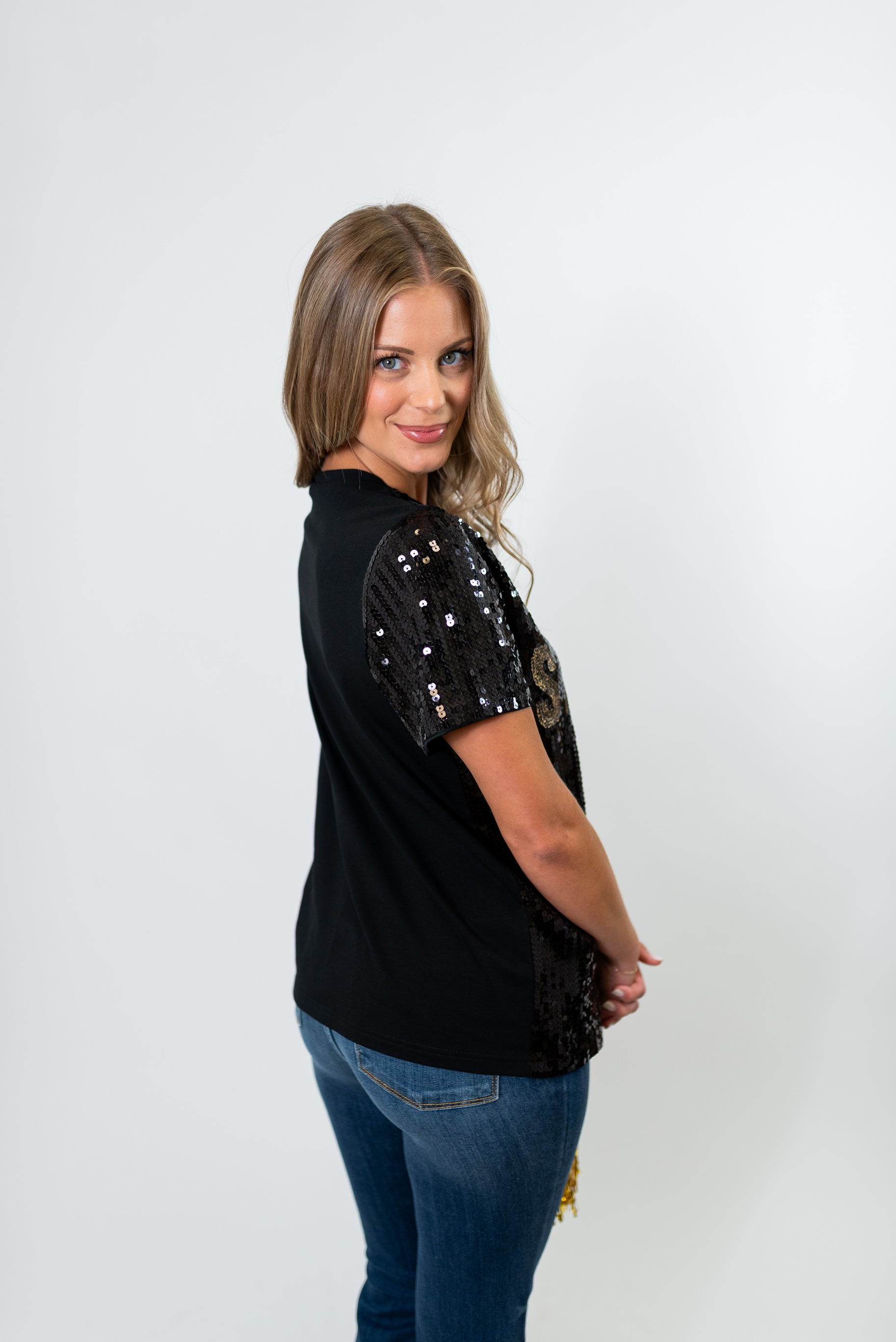 Embroidered Sequin Saints Shirt - The Cherry Lane Boutique